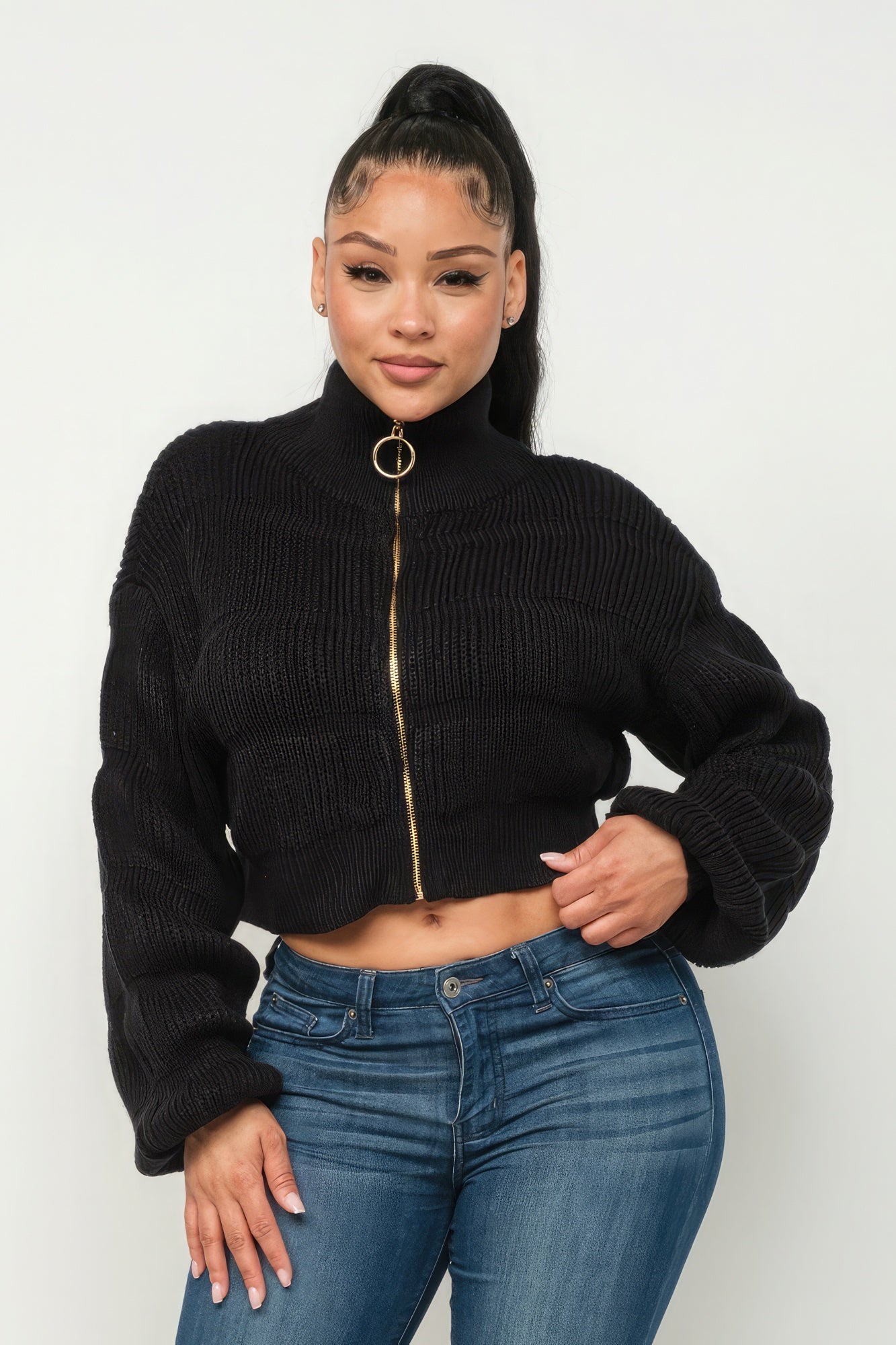 Michelle Sweater Top W/ Front Zipper