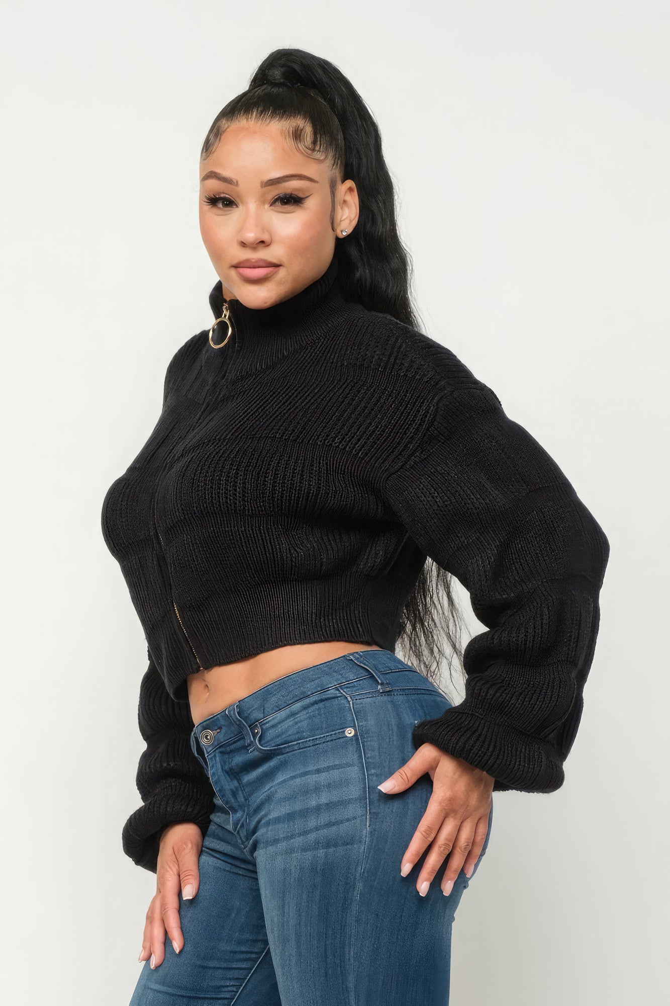 Michelle Sweater Top W/ Front Zipper