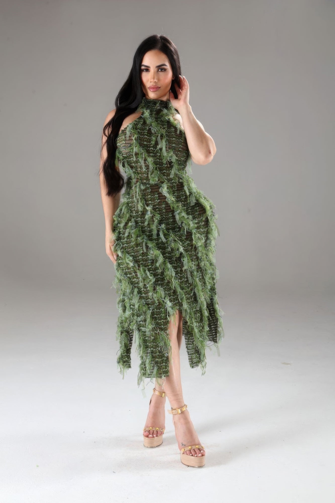 GREEN NEVER CARED | Halter Ruffled Dress