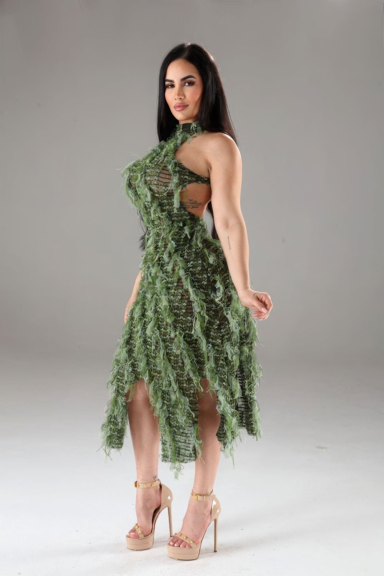 GREEN NEVER CARED | Halter Ruffled Dress