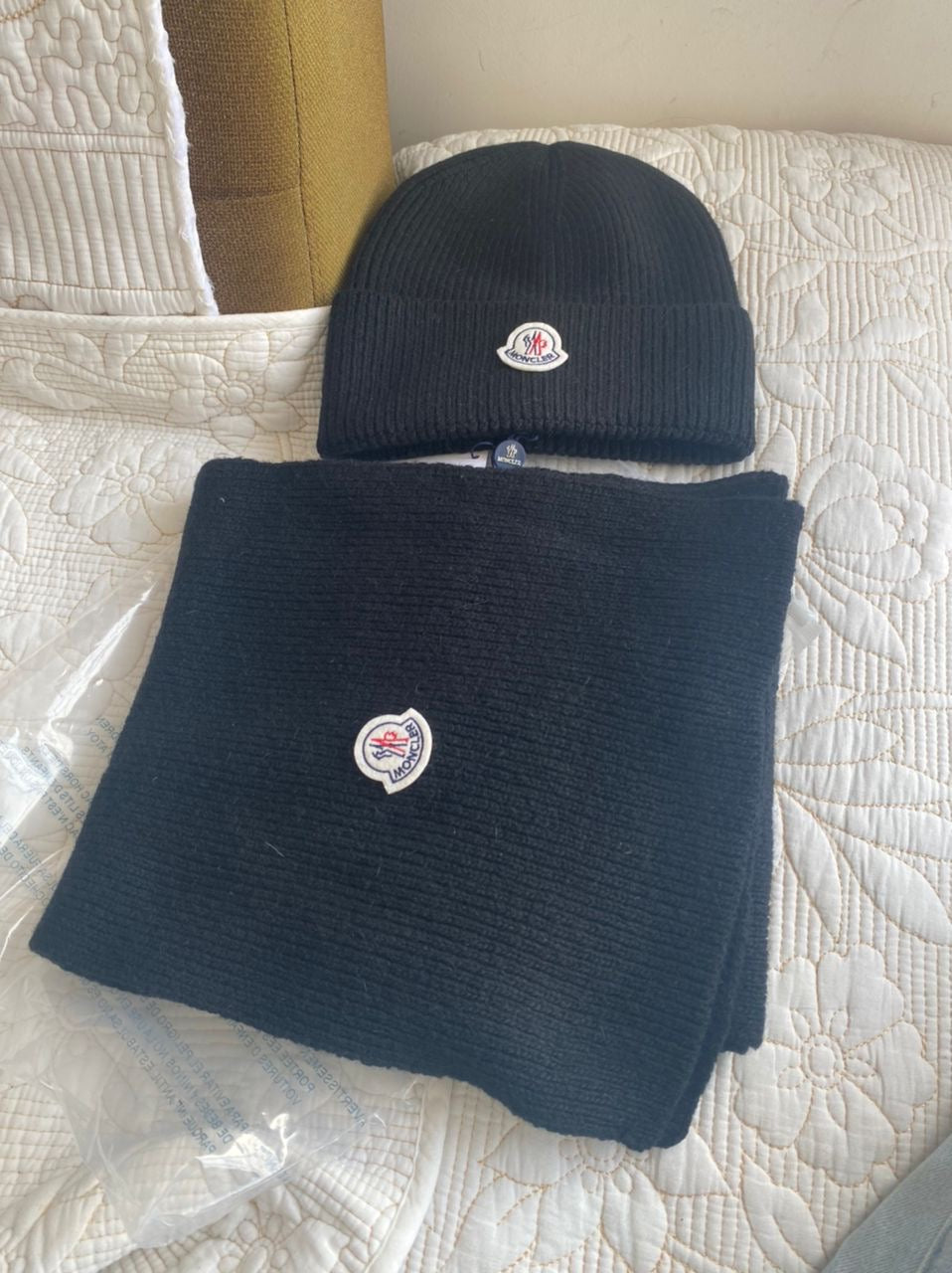 Conjunto de gorro de punto de canalé + bufanda en mezcla de cachemir