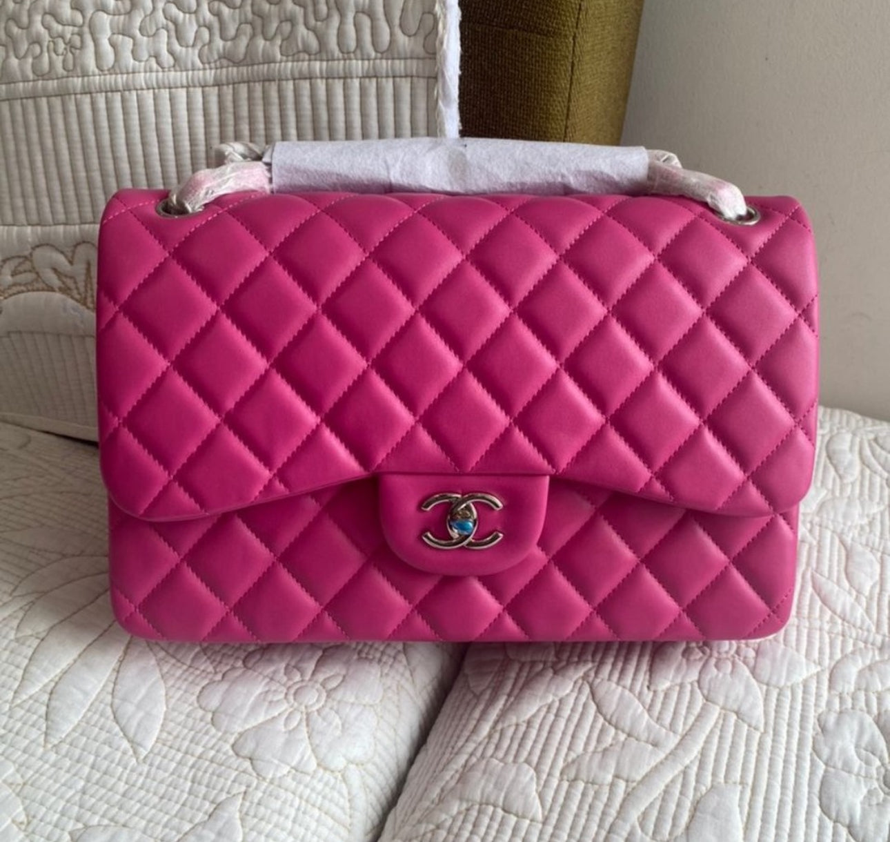 Pink Lambskin Medium Flap Bag Silver Hardware