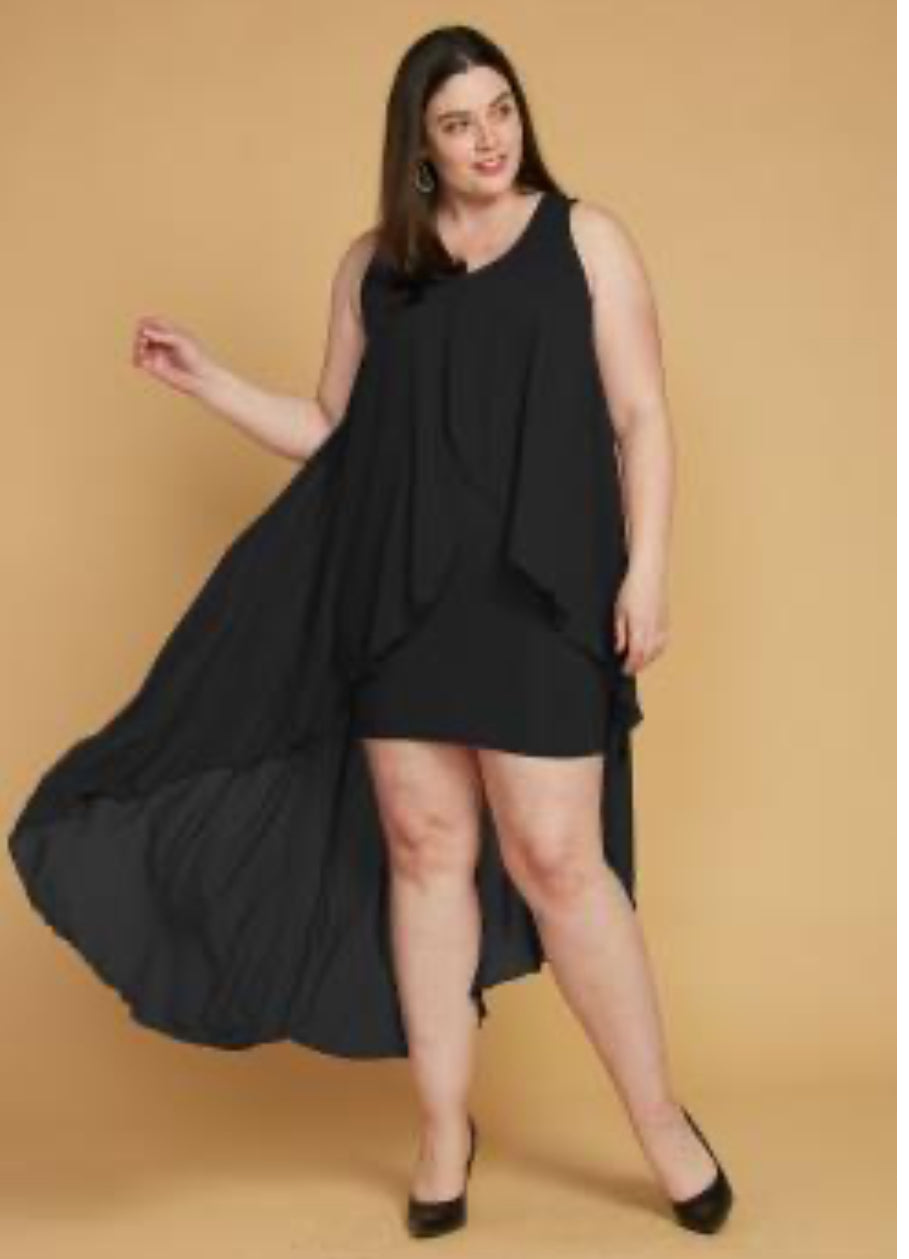 Vestido de gasa sin mangas alto-bajo