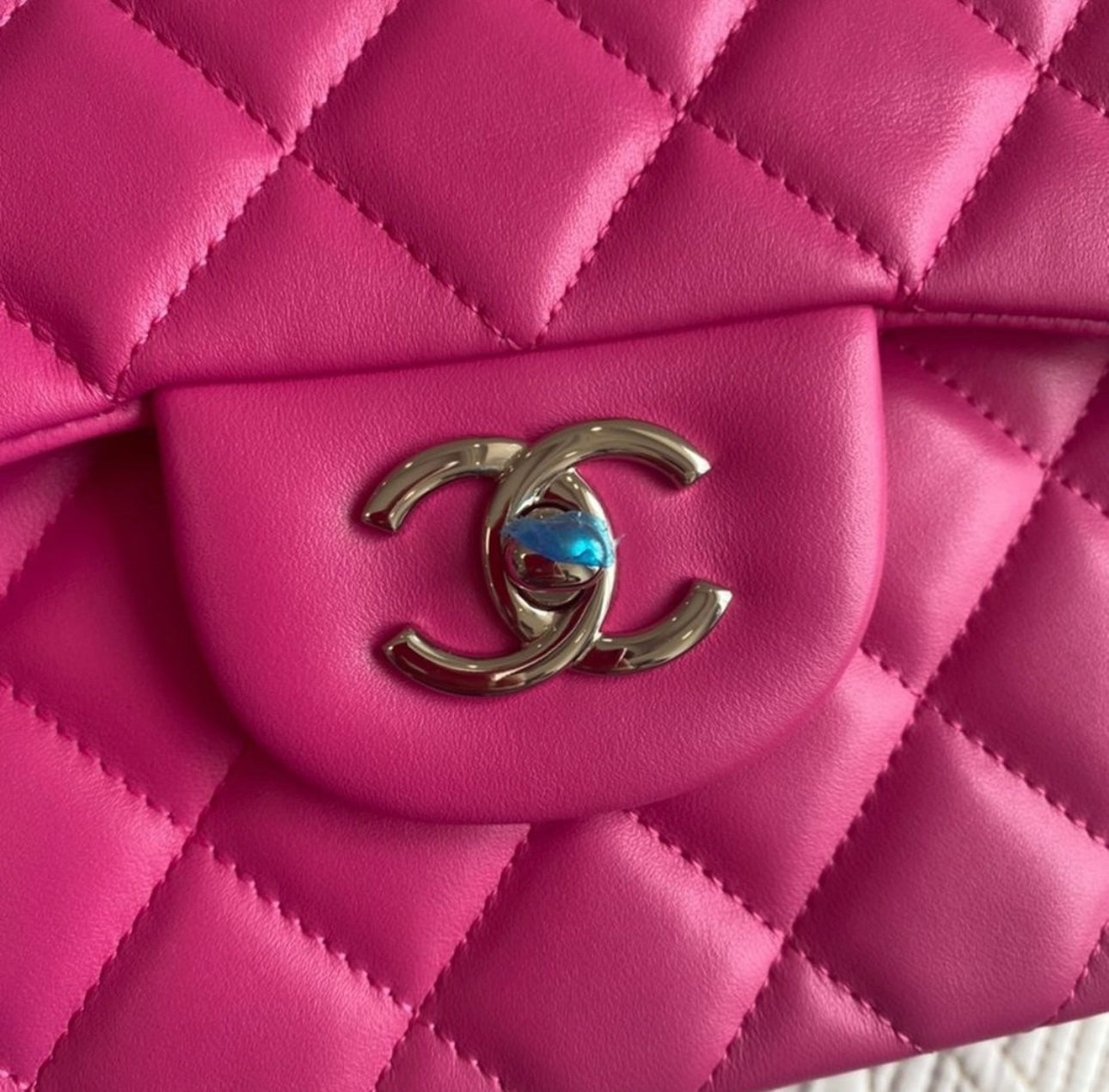 Pink Lambskin Medium Flap Bag Silver Hardware