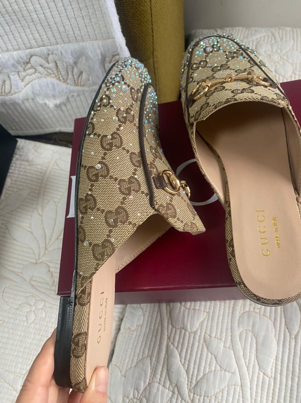 Princetown Crystal GG Canvas Mules