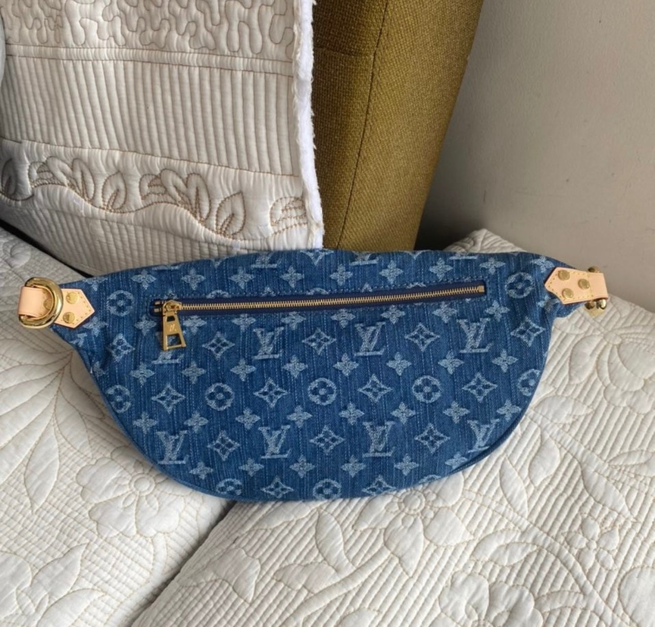 Monogram Denim Fanny Pack + Pillow Flat Comfort Mules