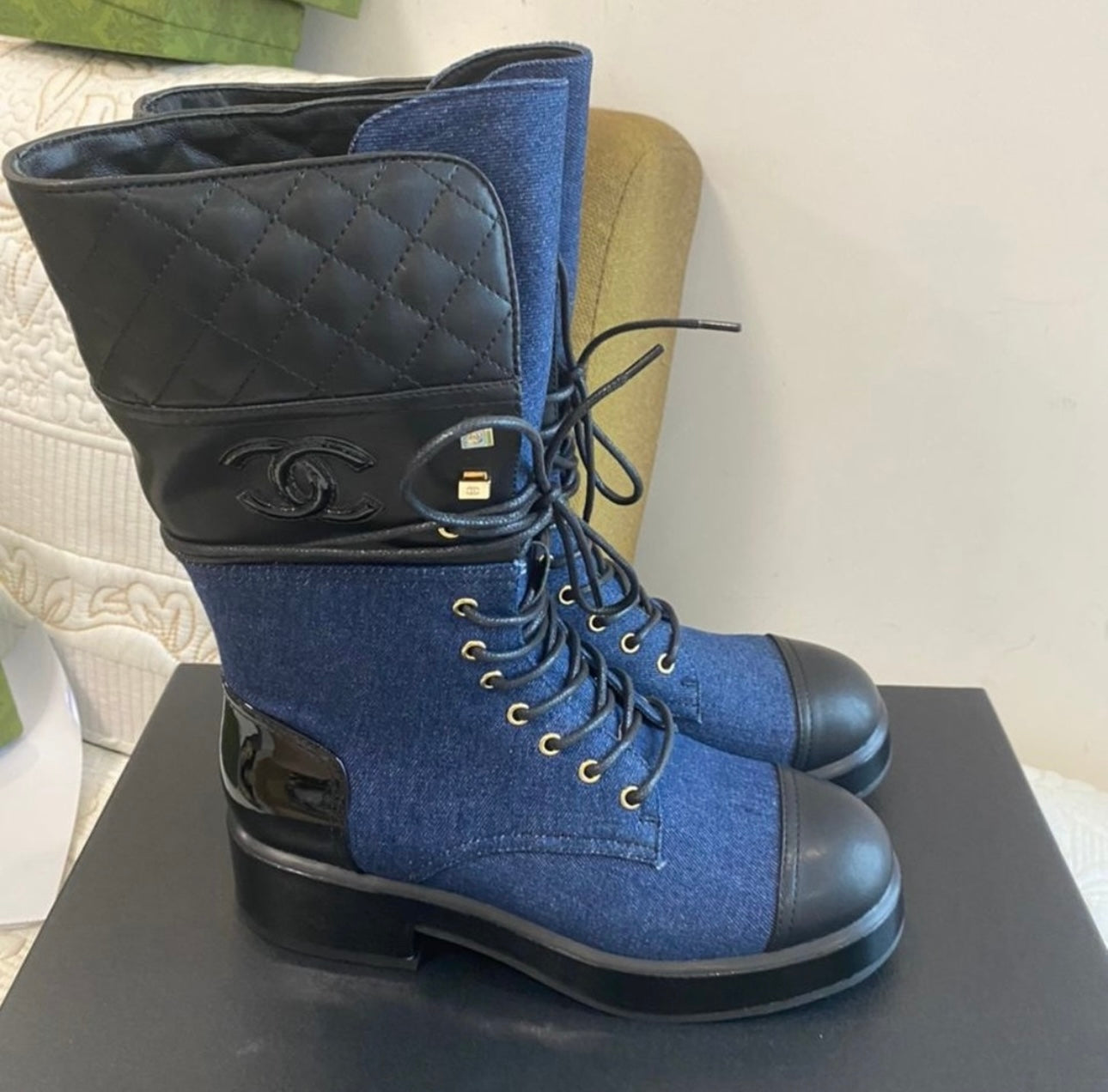 Bota de combate Coco de mezclilla + cuero