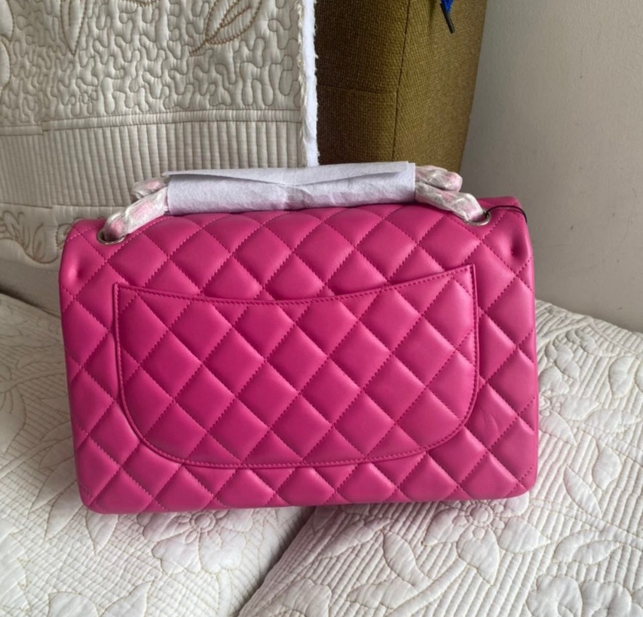 Pink Lambskin Medium Flap Bag Silver Hardware