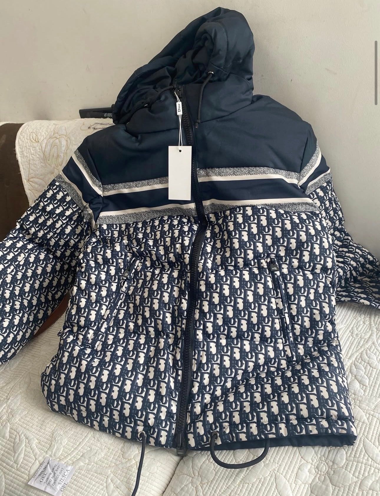 Reversible Puffer Jacket Blue and Ecru Dior Oblique Quilted Technical Taffeta