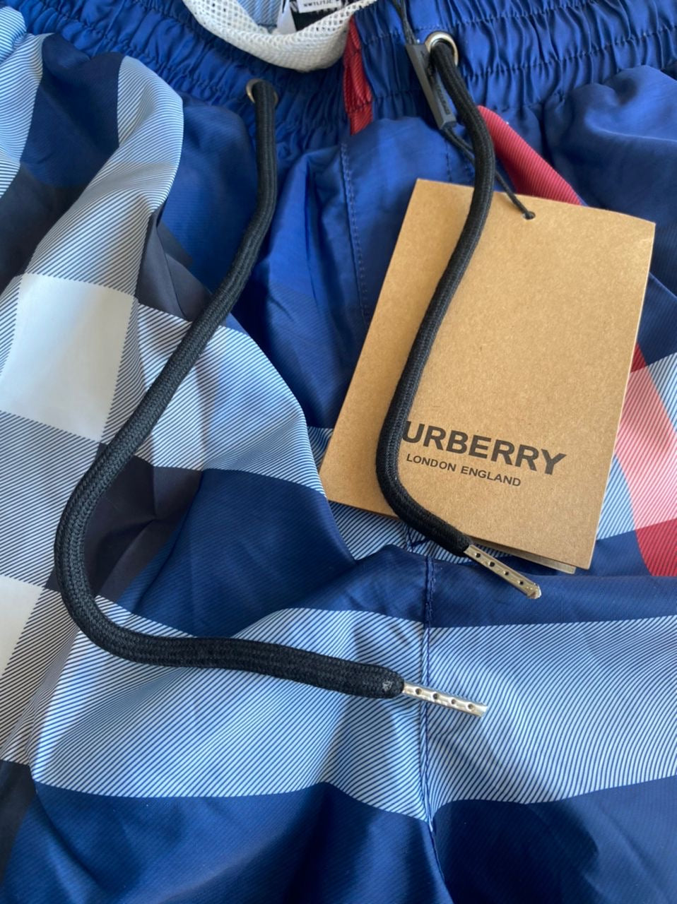 Blue Check Drawcord Swim Shorts