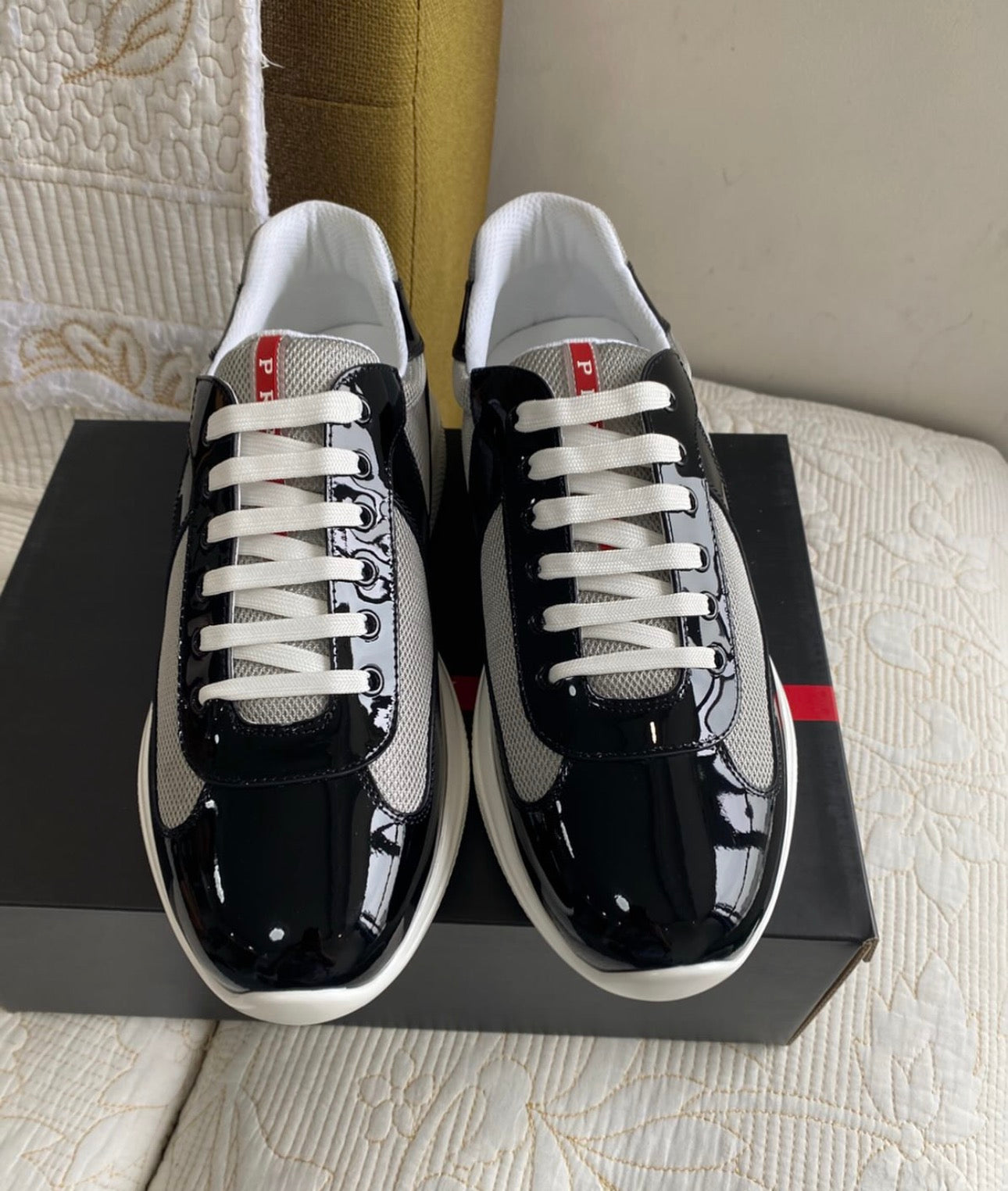Patent Leather and Technical fabric PRA American Cup Sneaker | Black/Silver