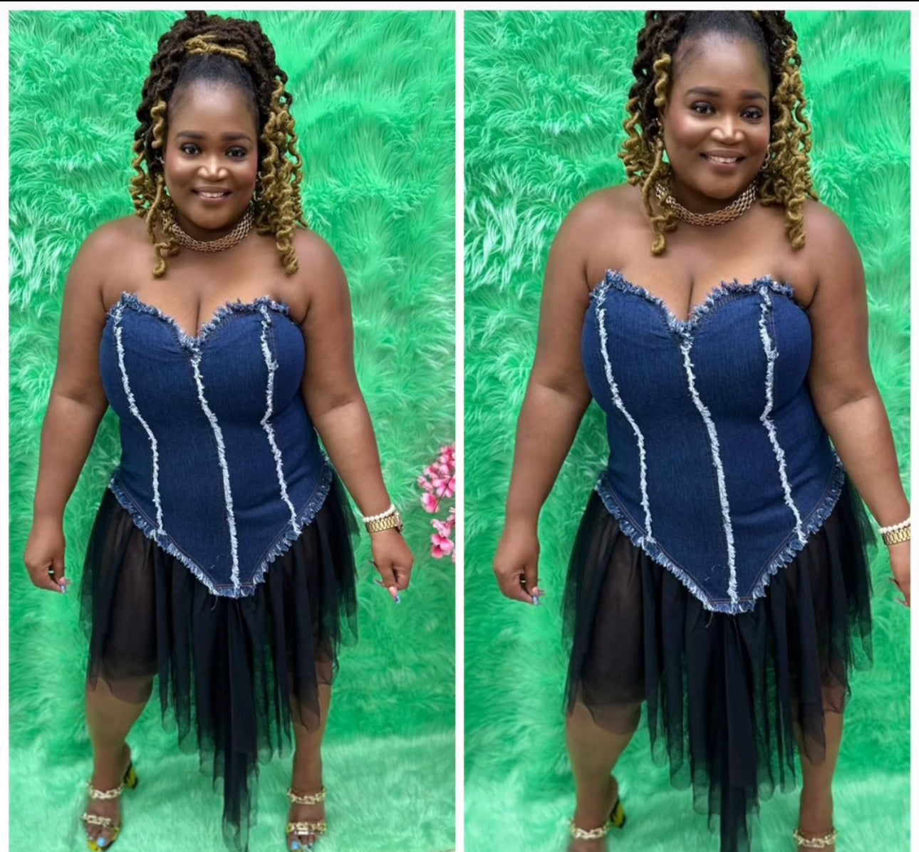 Robe en tulle et maille denim