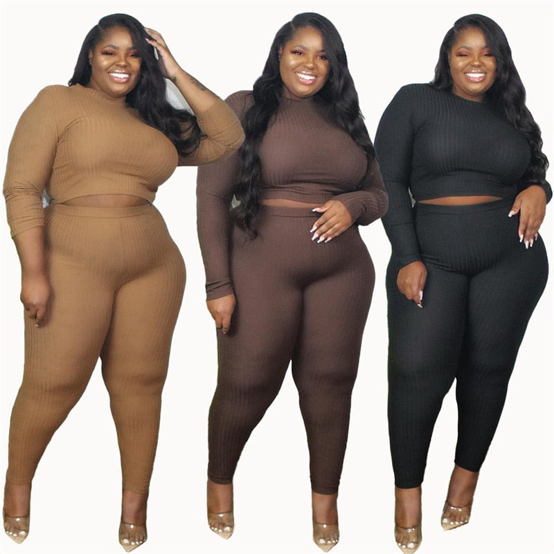 Plus | Rich Ribbed Top & Leggings Set (10 Colors) 1X 2X 3X