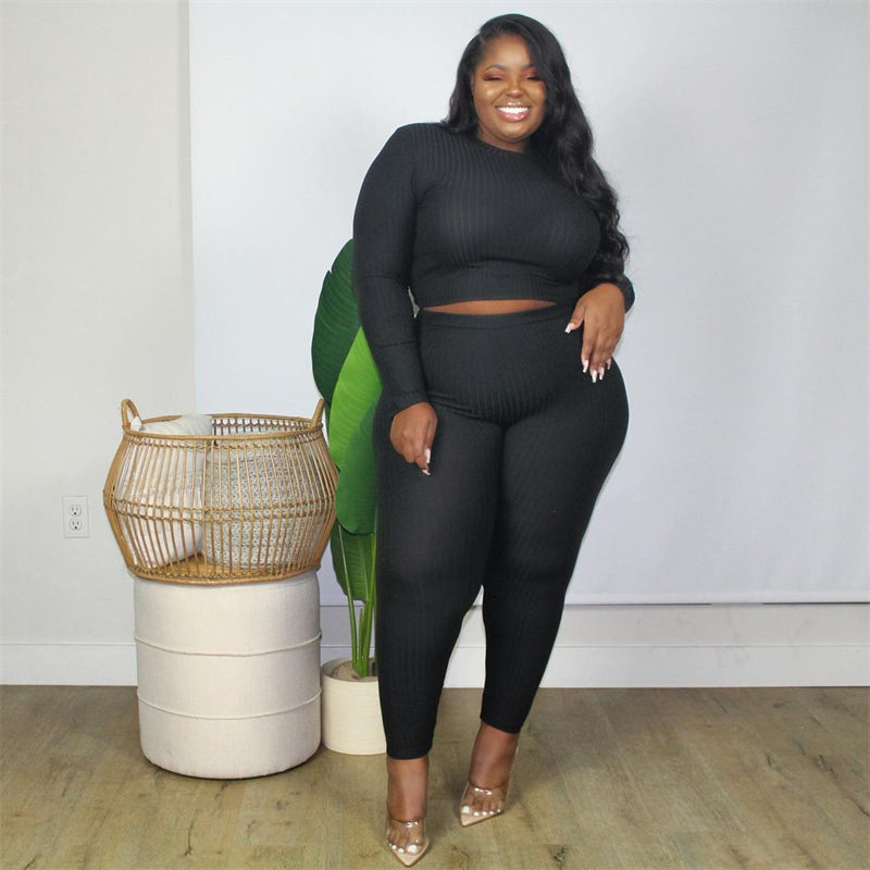 Plus | Rich Ribbed Top & Leggings Set (10 Colors) 1X 2X 3X