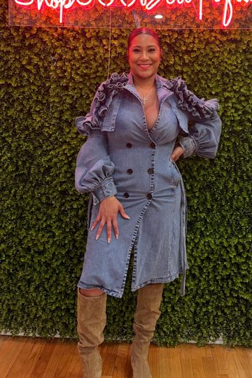 Ruffled Denim Trench Coat