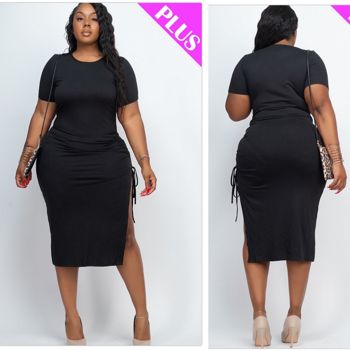 $20 MAXI | Black Thigh Midi Dress Sz 2X | ON SALE