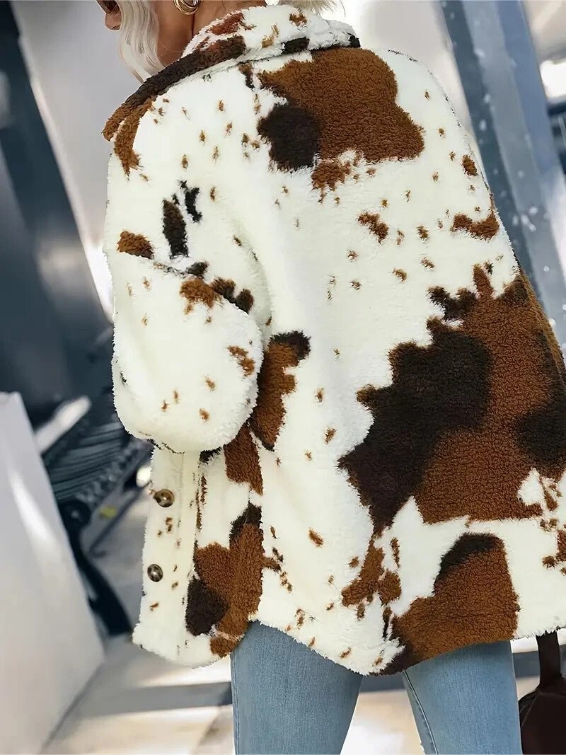 Cow Print Sherpa Jacket