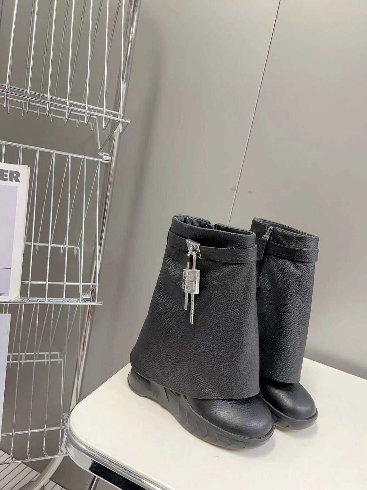 Bottines Shark Lock Biker en cuir grainé
