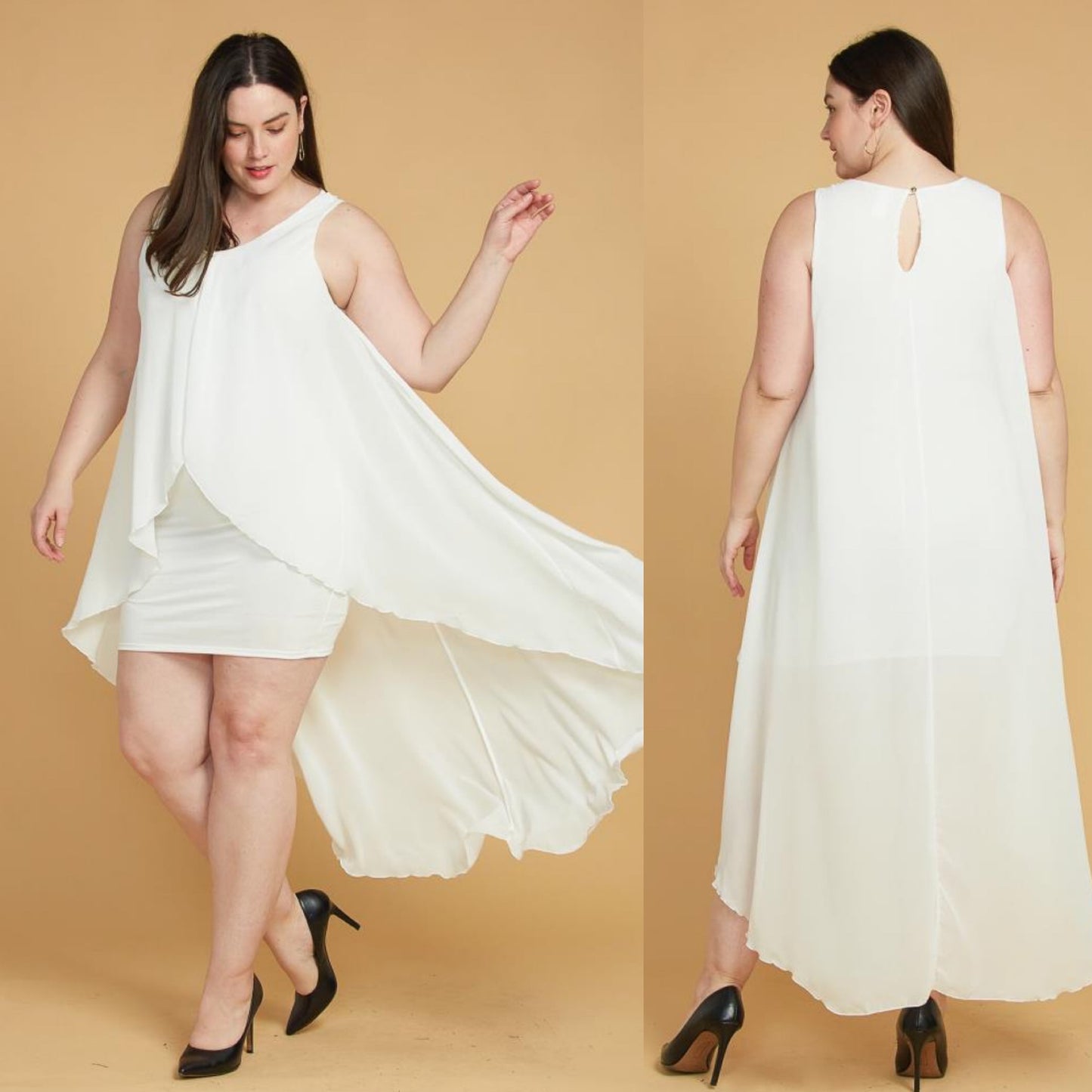Vestido de gasa sin mangas alto-bajo