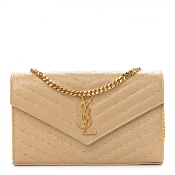Grain De Poudre Matelasse Chevron Monogram Chain Wallet Nude Powder
