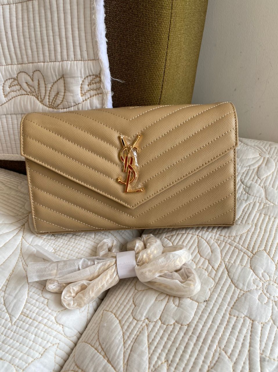 Grain De Poudre Matelasse Chevron Monogram Chain Wallet Nude Powder