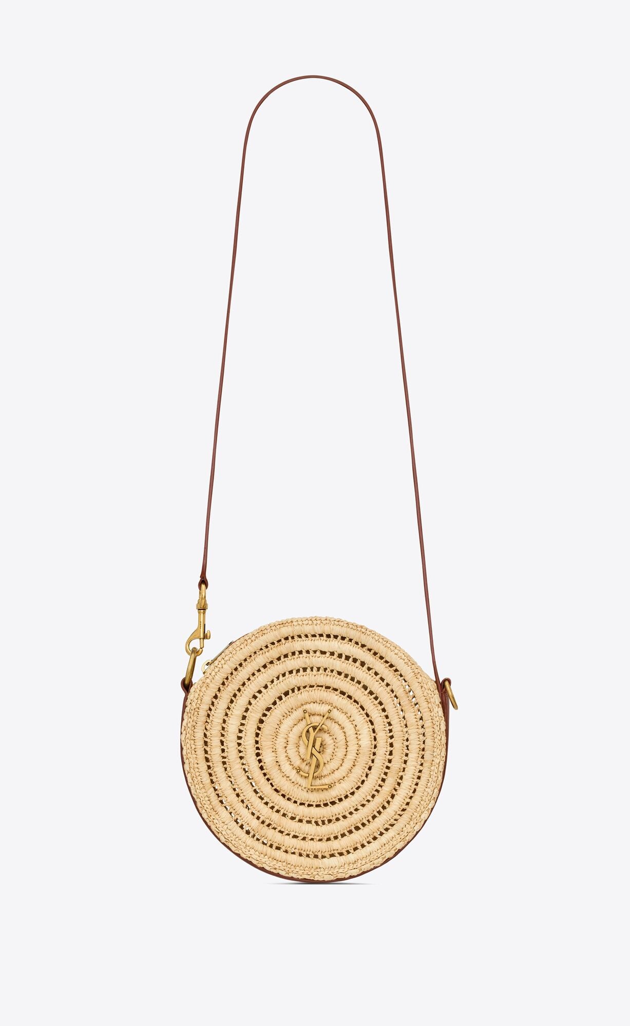 ROUND BAG IN RAFFIA AND VEGETABLE-TANNED LEATHER