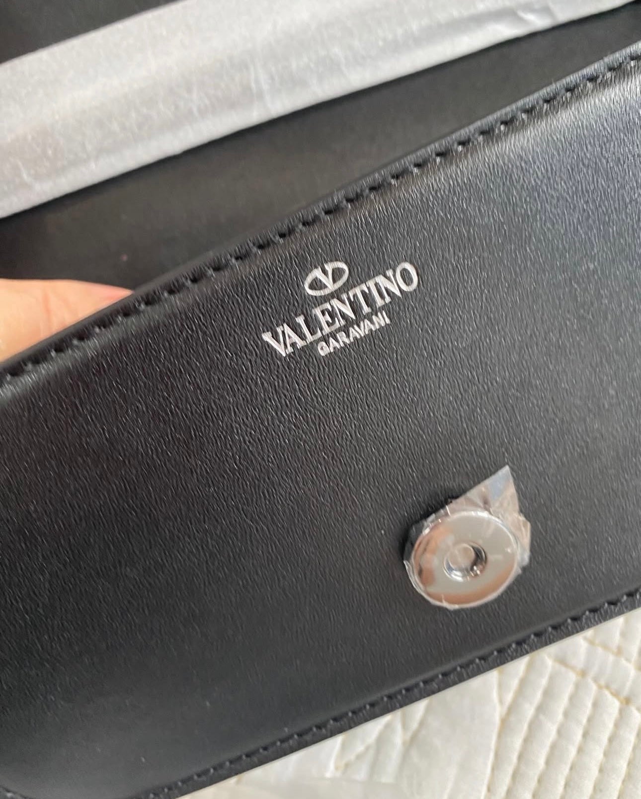 Calfskin Crystal Vlogo Small Loco Shoulder Bag Black