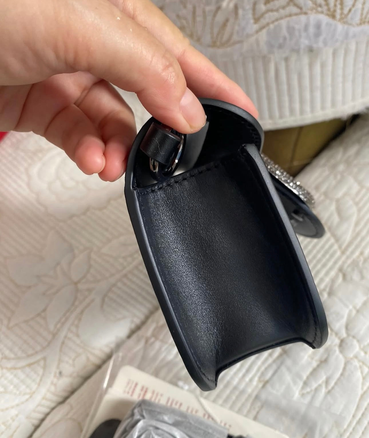Calfskin Crystal Vlogo Small Loco Shoulder Bag Black