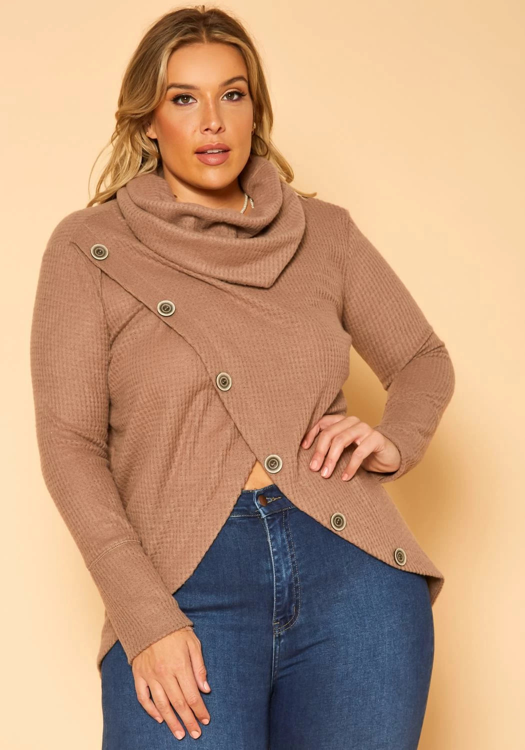 Plus Size Waffle Knit Button Sweater 1X