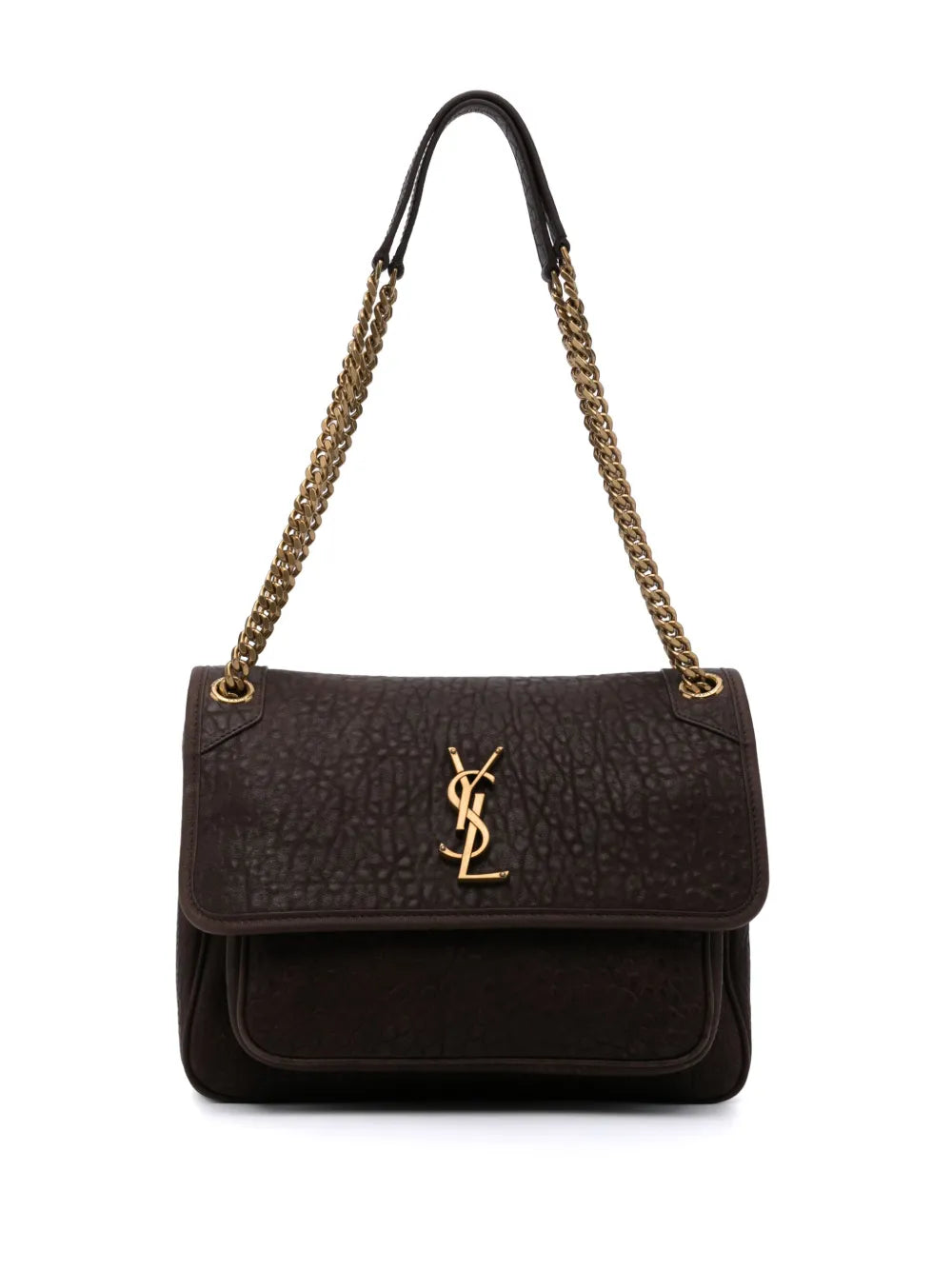 Niki Medium Flap Shoulder Bag in Grained Leather | Brown