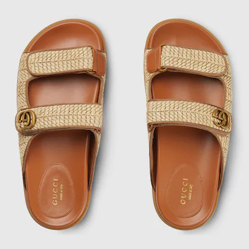 RAFFIA WOMEN'S SANDAL WITH DOUBLE G