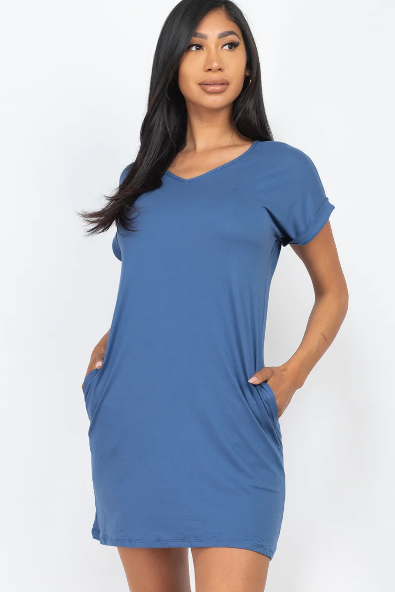 Vestido tipo camiseta con bolsillo (pequeño, mediano y grande) - 23 colores