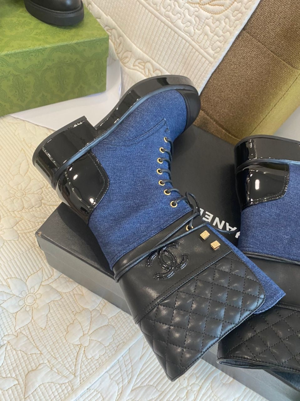 Denim + Leather Coco Combat Boot