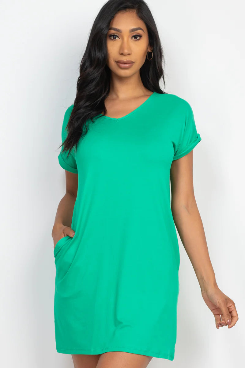 Vestido tipo camiseta con bolsillo (pequeño, mediano y grande) - 23 colores