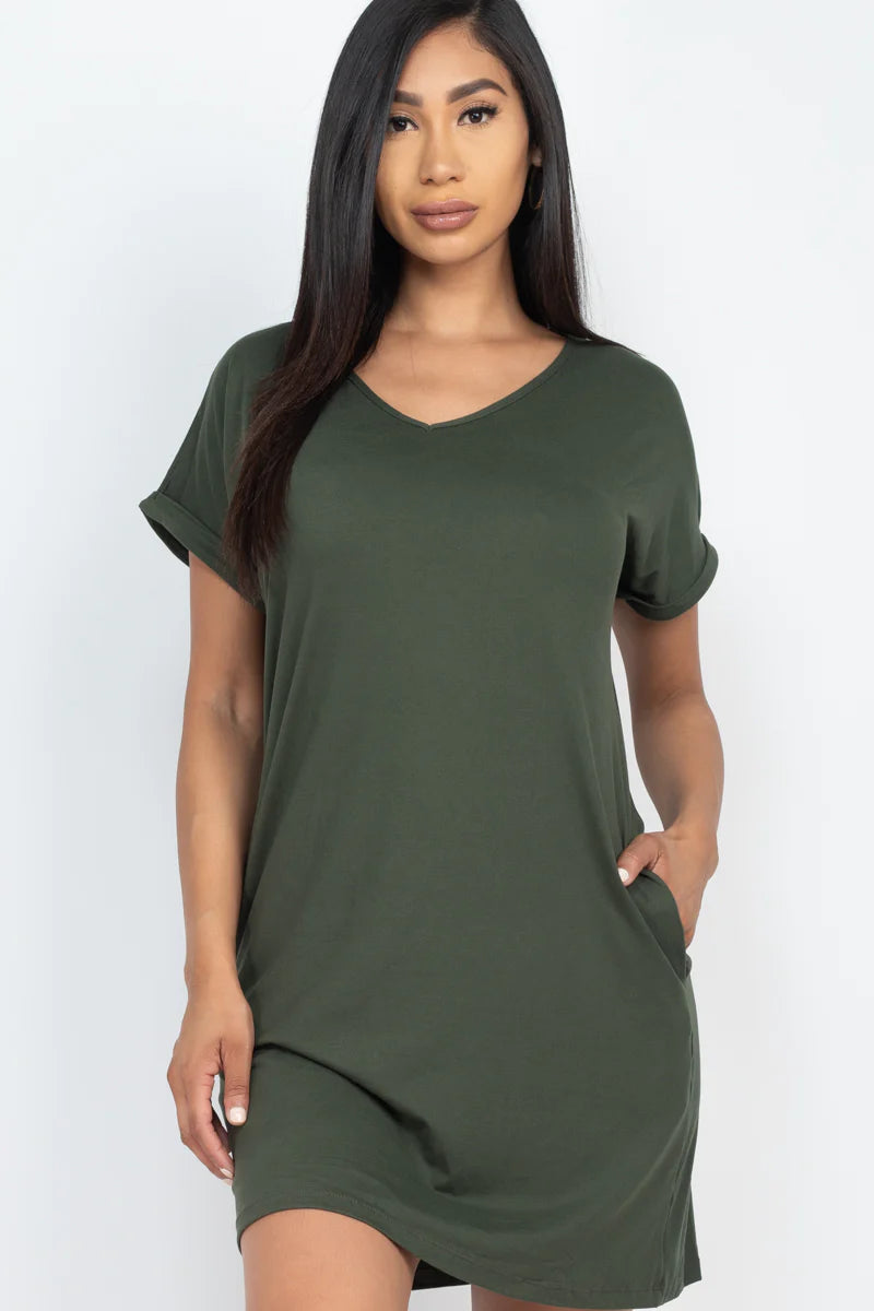 Vestido tipo camiseta con bolsillo (pequeño, mediano y grande) - 23 colores