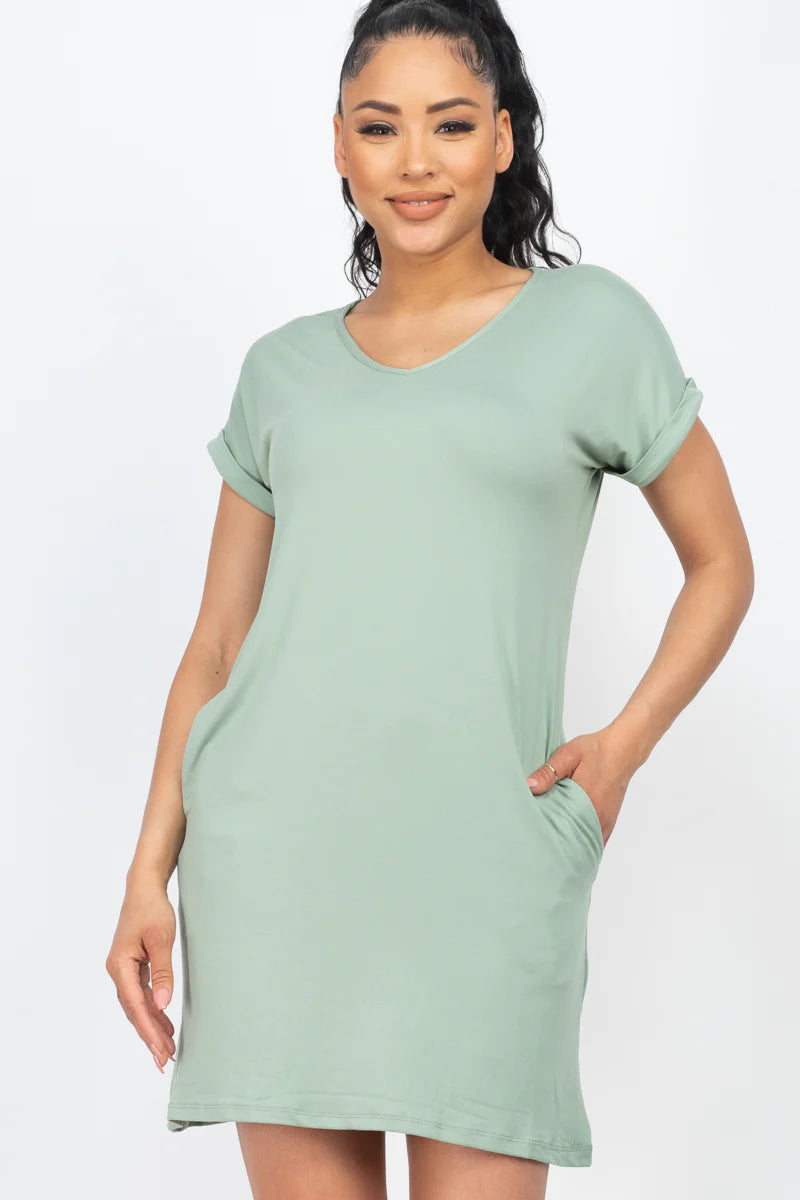 Vestido tipo camiseta con bolsillo (pequeño, mediano y grande) - 23 colores
