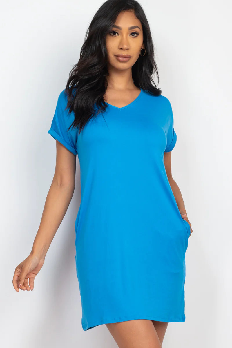 Vestido tipo camiseta con bolsillo (pequeño, mediano y grande) - 23 colores