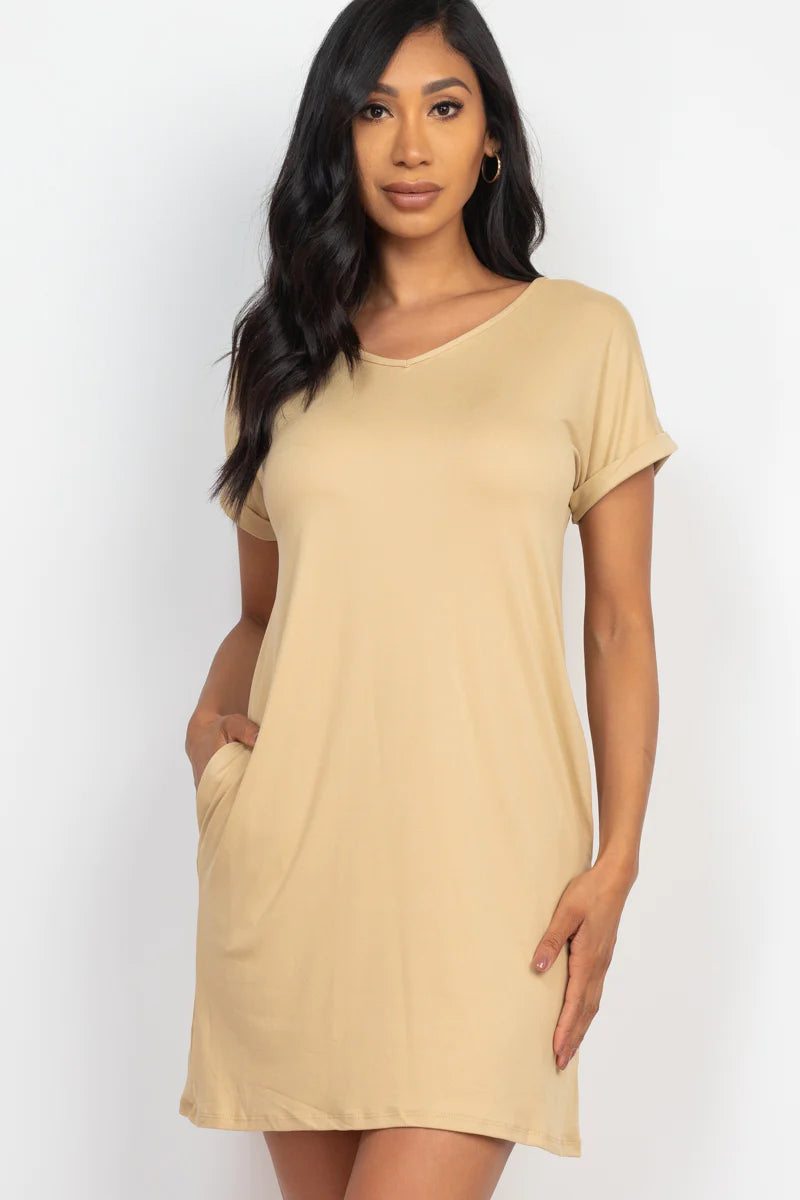 Vestido tipo camiseta con bolsillo (pequeño, mediano y grande) - 23 colores