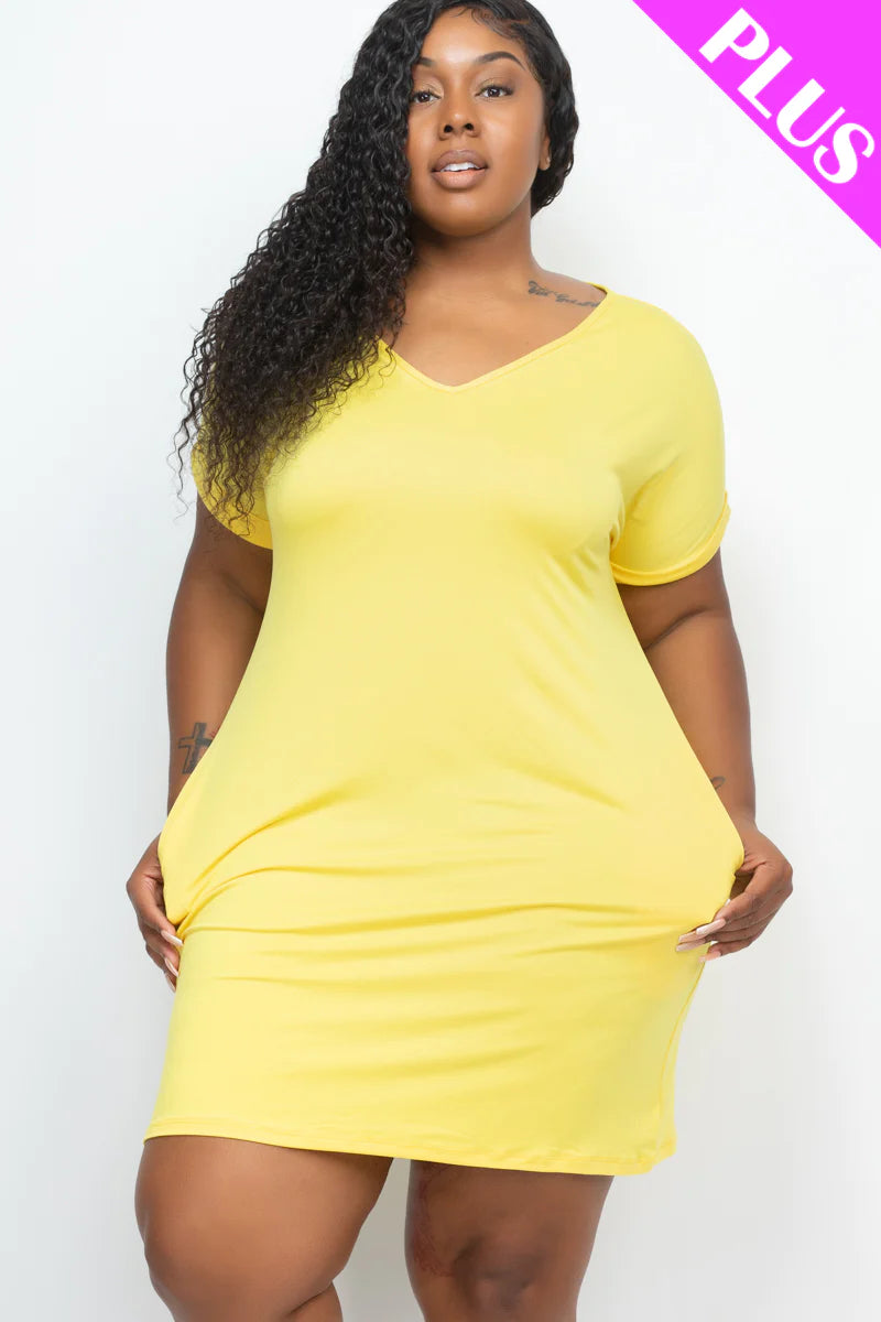 Vestido tipo camiseta con bolsillo de talla grande (8 colores)