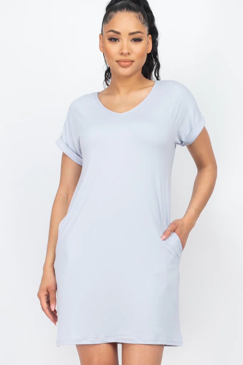 Vestido tipo camiseta con bolsillo (pequeño, mediano y grande) - 23 colores