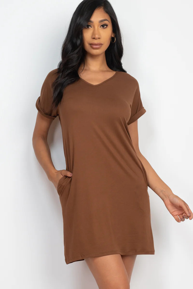 Vestido tipo camiseta con bolsillo (pequeño, mediano y grande) - 23 colores
