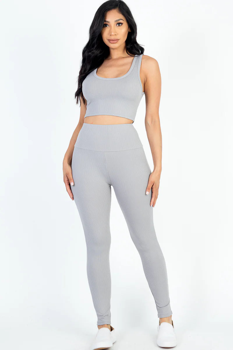 Conjunto de leggings y top corto de canalé Essential (9 colores)