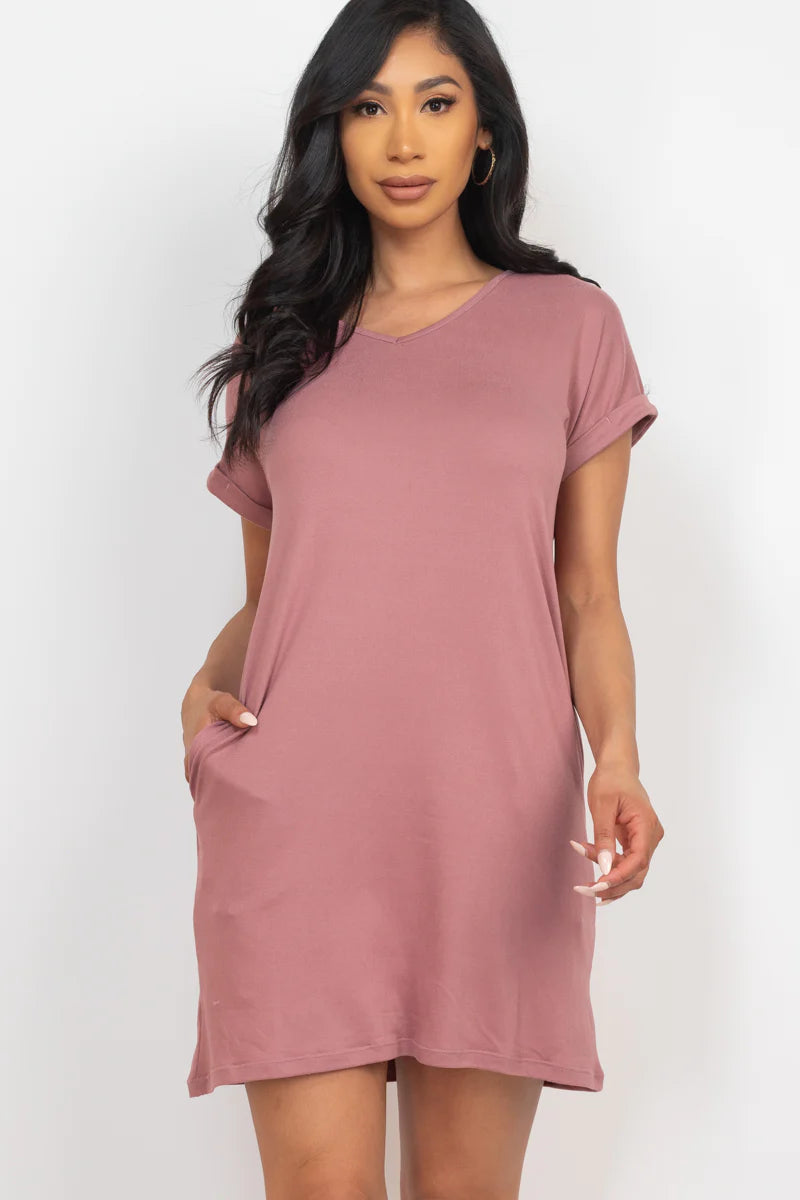 Vestido tipo camiseta con bolsillo (pequeño, mediano y grande) - 23 colores