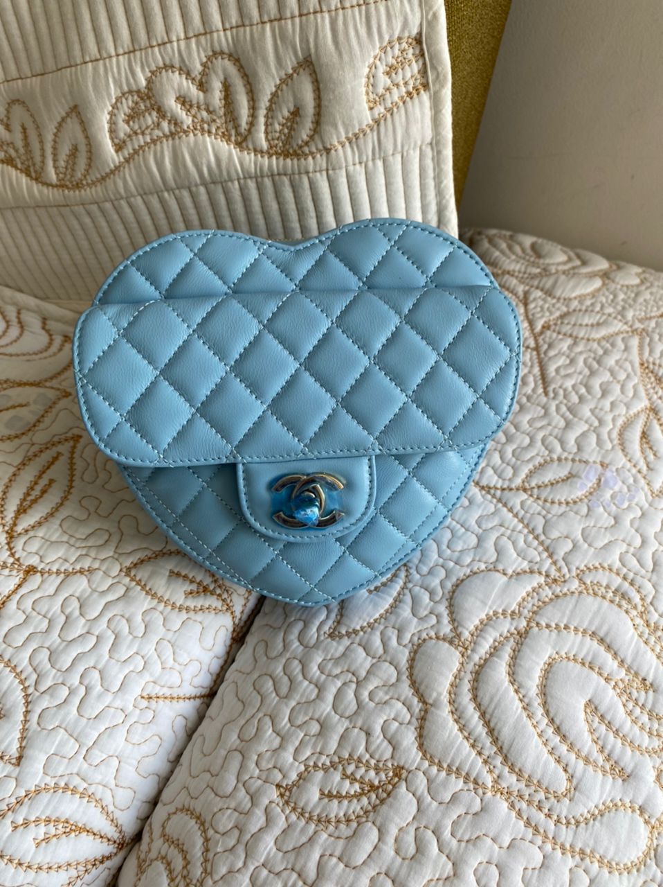 Sac CC In Love matelassé en cuir d'agneau bleu