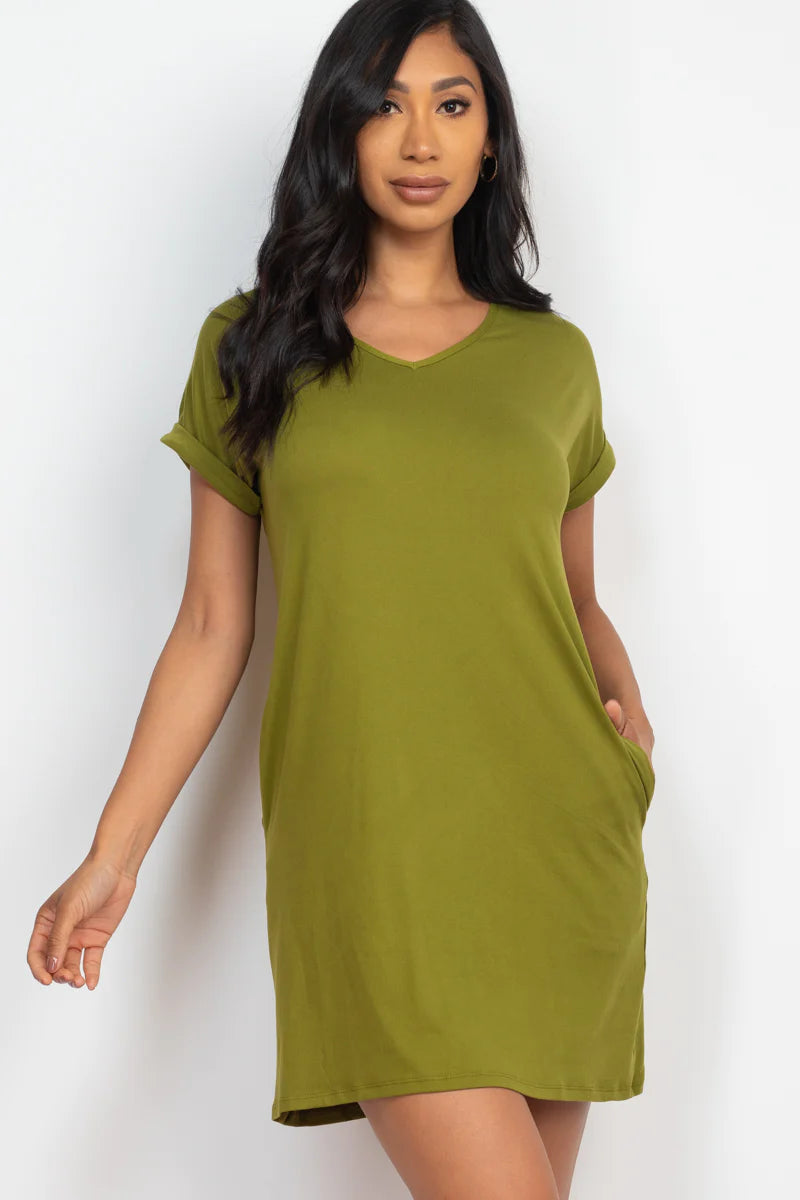 Vestido tipo camiseta con bolsillo (pequeño, mediano y grande) - 23 colores