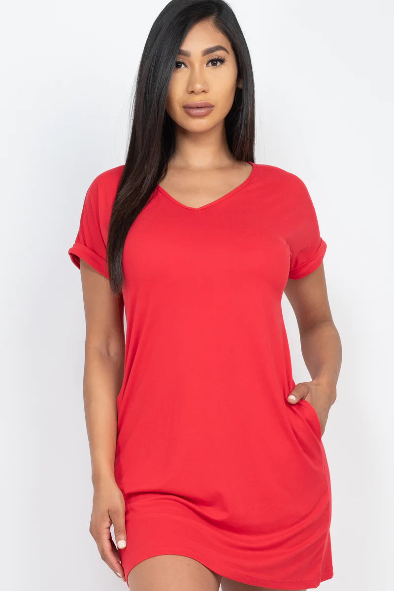 Vestido tipo camiseta con bolsillo (pequeño, mediano y grande) - 23 colores