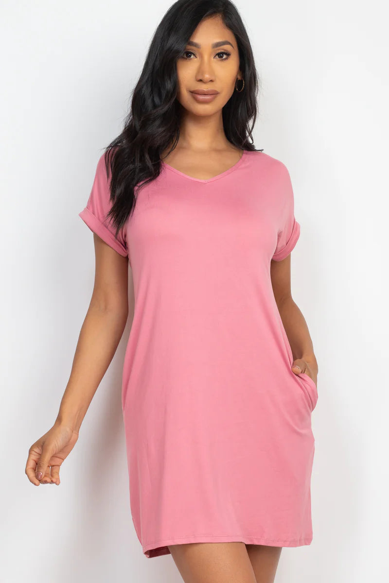 Vestido tipo camiseta con bolsillo (pequeño, mediano y grande) - 23 colores