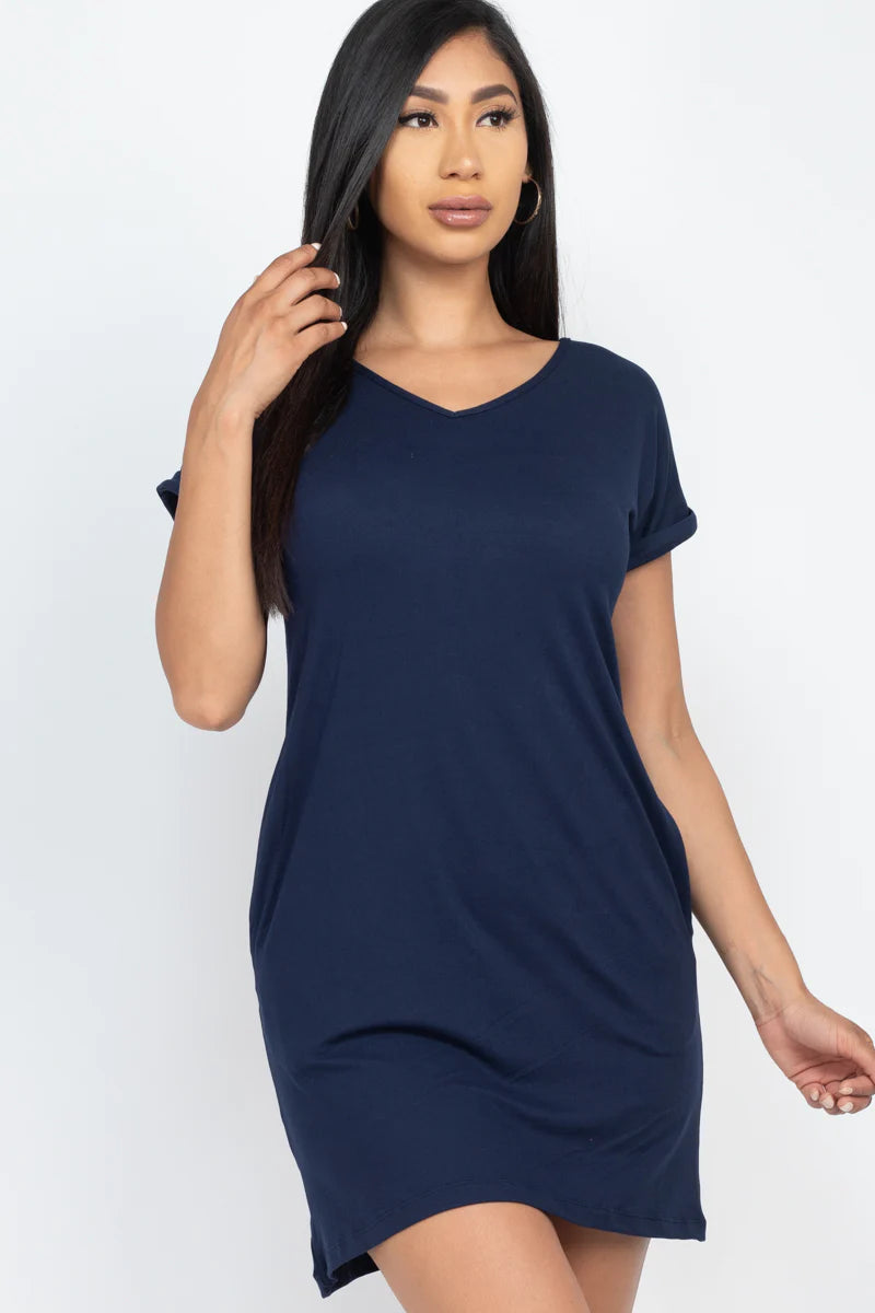 Vestido tipo camiseta con bolsillo (pequeño, mediano y grande) - 23 colores
