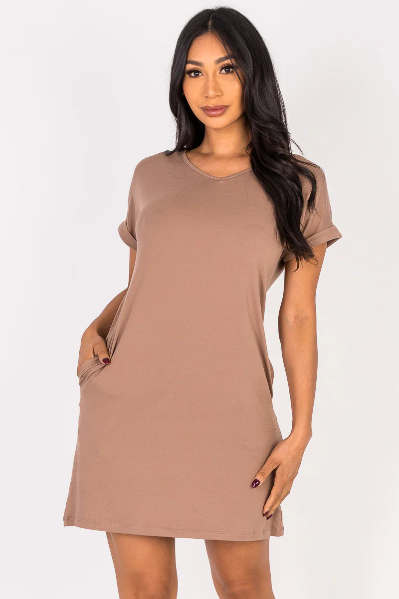 Vestido tipo camiseta con bolsillo (pequeño, mediano y grande) - 23 colores