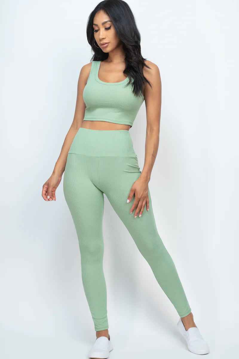 Conjunto de leggings y top corto de canalé Essential (9 colores)